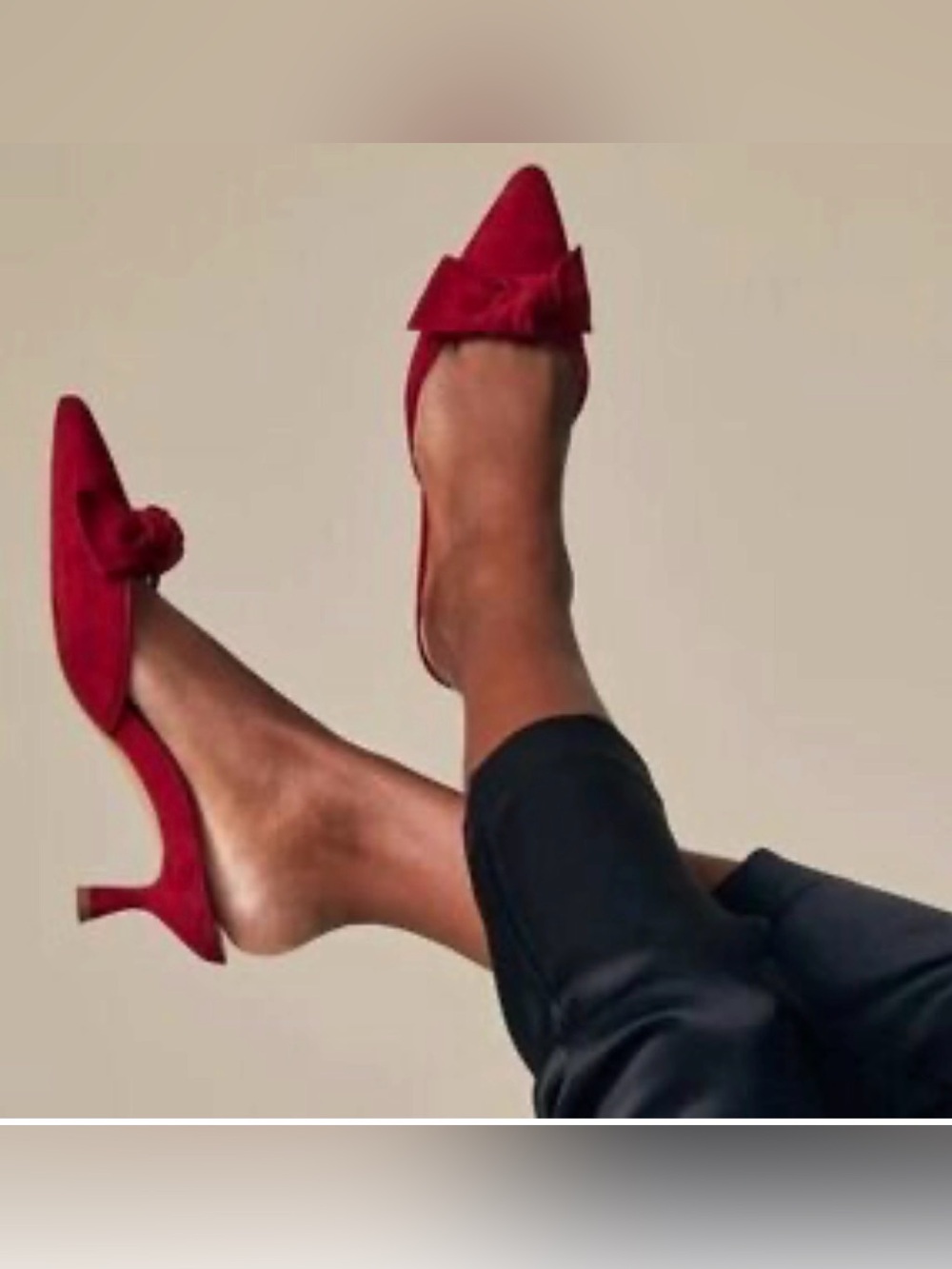 Inez Vivi Red Suede Bow Pointed Toe Kitten Heel Mules - Size 8.5